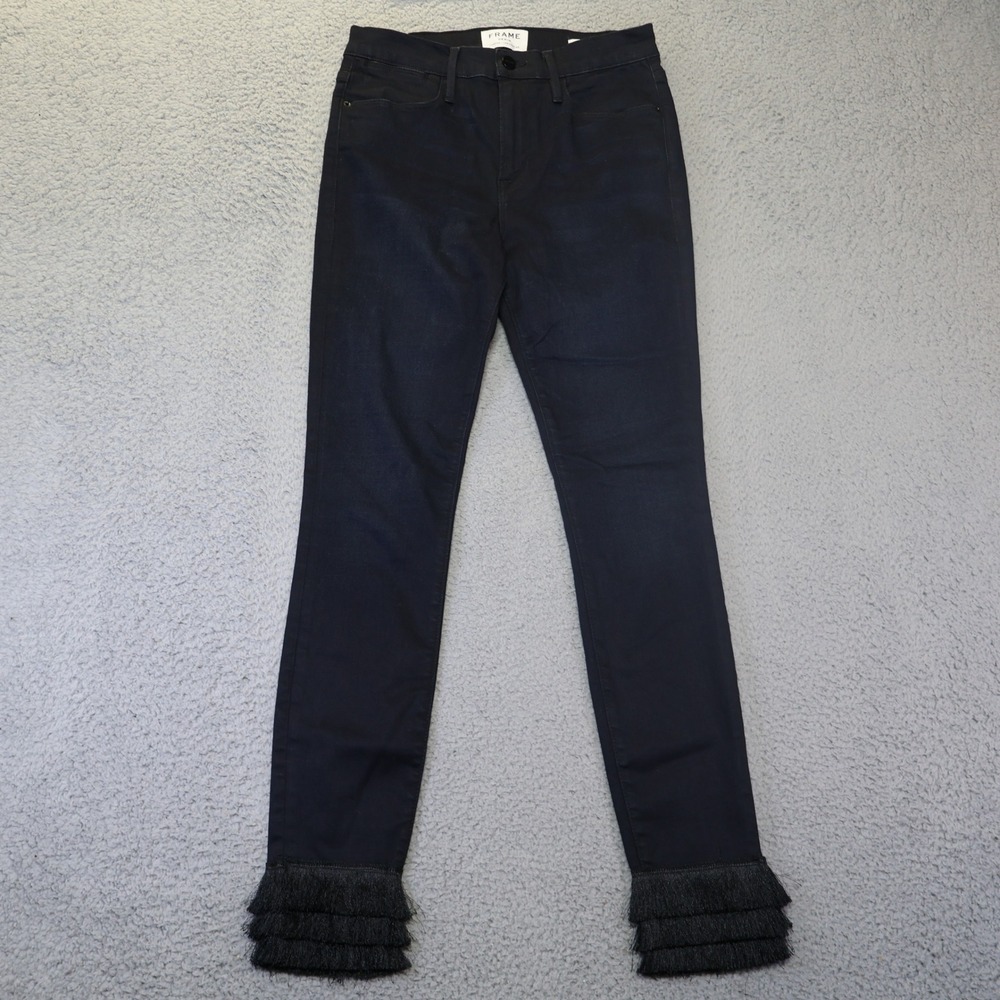 Frame Denim Le High Skinny Black Fringe Hem Jeans Size 29 High Rise Slim